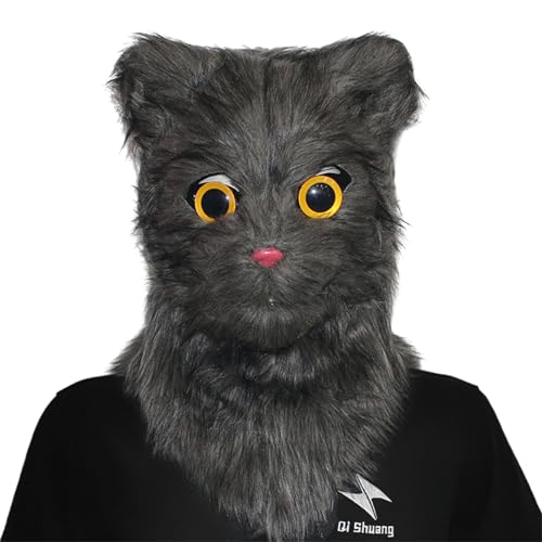 Realistische Bewegliche Mundkatze Maske Mover Animal Halloween Party Cosplay Kostüm Voller Unisex Bewegliche Katzenmaske von MISUVRSE