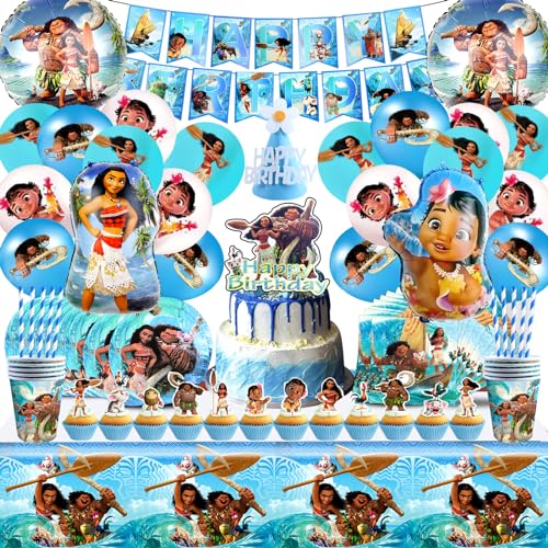 100 Piece Moana Partygeschirr, Moana Geburtstag Deko, Moana Geburtstagsdeko Luftballons, Moana Party Dekorationen, Moana Partei Dekoration Set für Kindergeburtstag, Tischdeko Party für 10 Kinder von MIUNUO