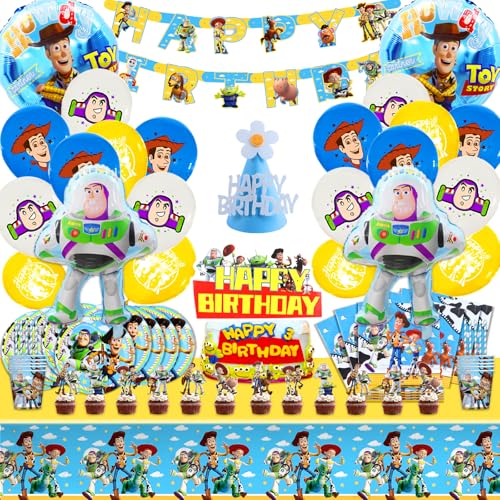 100pcs Story Partygeschirr, Story Geburtstag Deko Set, Story Partygeschirr Set Luftballons, Story Dekoration Geburtstag Luftballons, Story Banner Tischdecke Teller Kuchendeckel Party Supplies von MIUNUO