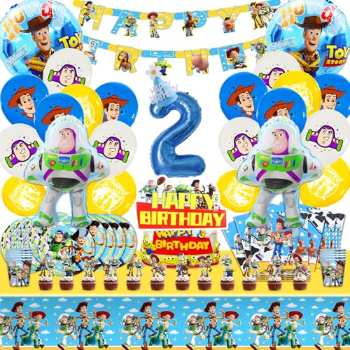 101pcs Partygeschirr, 2 jahre Geburtstag Deko Set, Partygeschirr Set Luftballons, 2 jahre Dekoration Geburtstag Luftballons, Banner Tischdecke Teller Kuchendeckel etc Jungen und Mädchen Party Supplies von MIUNUO