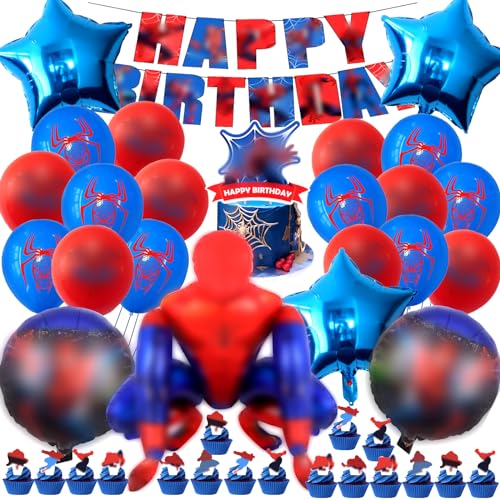 48 Stück Spiderma Geburtstagsdeko, Spiderma Luftballons Dekoration, Spiderma Geburtstag Dekorations Set, Spiderma Geburtstag Deko Ballon, Spiderma Folienballon Geburtstag Banner Fete Theme Kit Ballons von MIUNUO