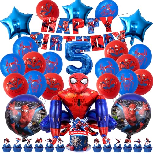 49 Stück Spiderma Geburtstagsdeko 5 Jahre, Spiderma Geburtstags Dekorations Set, Spiderma Geburtstag Deko Junge Ballon, Folienballon Geburtstag Banner Fete Kit Ballons, 5 Jahr Geburtstag Junge Deko von MIUNUO