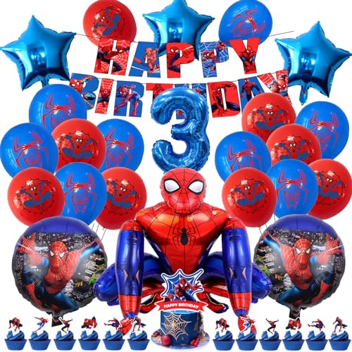49 Stück Spiderma Geburtstagsdeko 3 Jahre, Spiderma Luftballons Party Dekoration, Spiderma Geburtstag Deko Ballon, Folienballon Geburtstag Banner Fete Theme Kit Ballons, 3 Jahr Geburtstag Junge Deko von MIUNUO