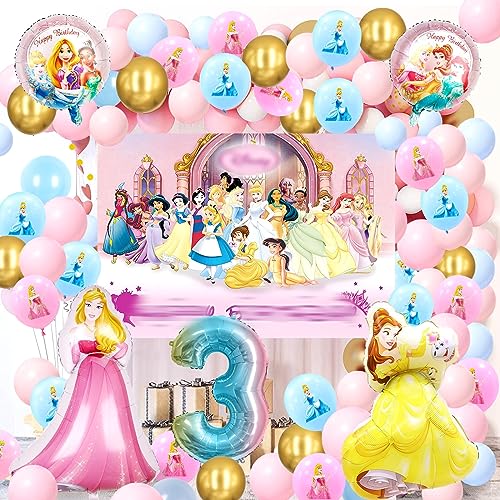 71 Stück 3 Jahre Prinzessin Geburtstagsdeko, 3 Jahre Prinzessin Luftballons Geburtstagsfeier, Folienballon Prinzessin,Helium Luftballons Prinzessin,Prinzessin Party Deko Kindergeburtstag für Mädchen von MIUNUO