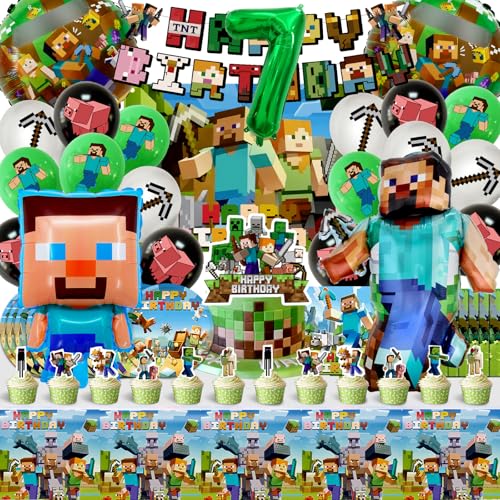 81pcs Minecr Geburtstag Deko, Luftballons Minecr, Kinder Geburtstagsdeko 7 Jahre, Kuchen Spiel Dekoration, Kinder Party Geburtstag Dekoration Banner Tischdecke 81pcs Minecr Geburtstag Deko, Luftballons Minecr, Kinder Geburtstagsdeko 7 Jahre, Kuchen Spiel Dekoration, Kinder Party Geburtstag Dekoration Banner Tischdecke von MIUNUO