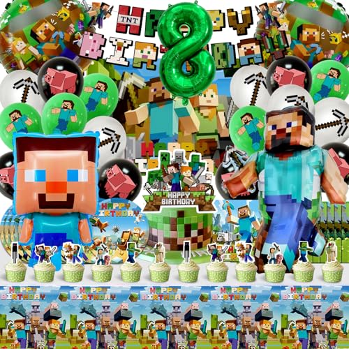 81pcs Minecr Geburtstag Deko, Luftballons Minecr, Kinder Geburtstagsdeko 8 Jahre, Kuchen Spiel Dekoration, Kinder Party Geburtstag Dekoration Banner Tischdecke 81pcs Minecr Geburtstag Deko, Luftballons Minecr, Kinder Geburtstagsdeko 8 Jahre, Kuchen Spiel Dekoration, Kinder Party Geburtstag Dekoration Banner Tischdecke von MIUNUO