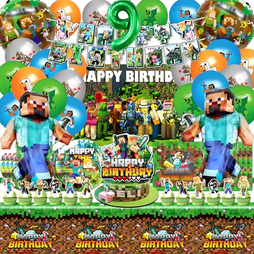 83pcs Minecr Geburtstag Deko, Kinder Geburtstagsdeko 9 Jahre, Luftballons Minecr, Kuchen Spiel Dekoration, Kinder Party Geburtstag Dekoration Banner Tischdecke 83pcs Minecr Geburtstag Deko, Kinder Geburtstagsdeko 9 Jahre, Luftballons Minecr, Kuchen Spiel Dekoration, Kinder Party Geburtstag Dekoration Banner Tischdecke von MIUNUO
