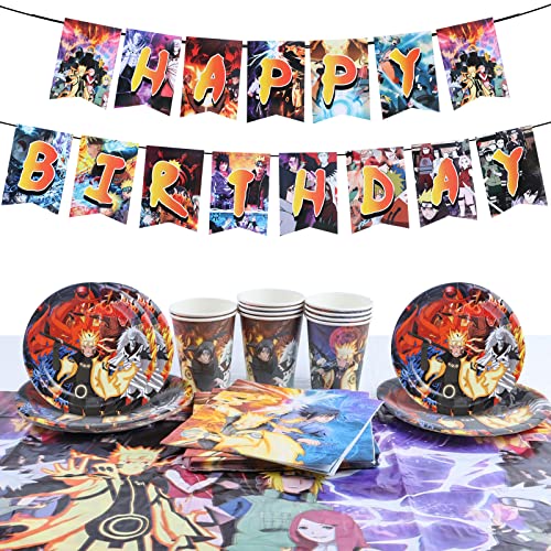 Anime Partygeschirr, Partygeschirr Geburtstag, Partyzubehör Set, Partygeschirr Kindergeburtstag, Cartoon Party Supplies Set, Party Dekoration mit Banner Tischdecke Teller Tassen Servietten von MIUNUO