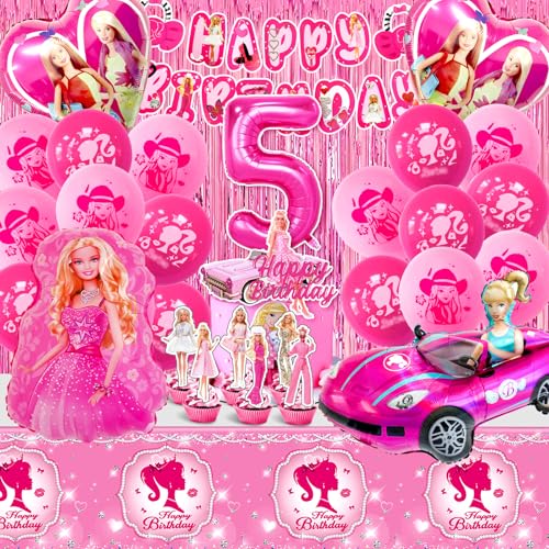 Barb 49-Teiliges Geburtstag Deko Set für 5 Jahre - Party Ballon, Tortendeko, Luftballon Helium, Happy Birthday Banner, Tischdecke, Kuchen Deko für Mädchen von MIUNUO