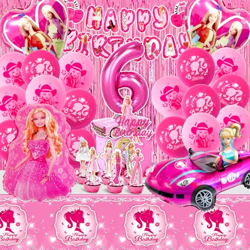 Barb 49-teiliges Geburtstag Deko Set für 6 Jahre - Party Ballon, Tortendeko, Luftballon Helium, Happy Birthday Banner, Tischdecke, Kuchen Deko für Mädchen von MIUNUO