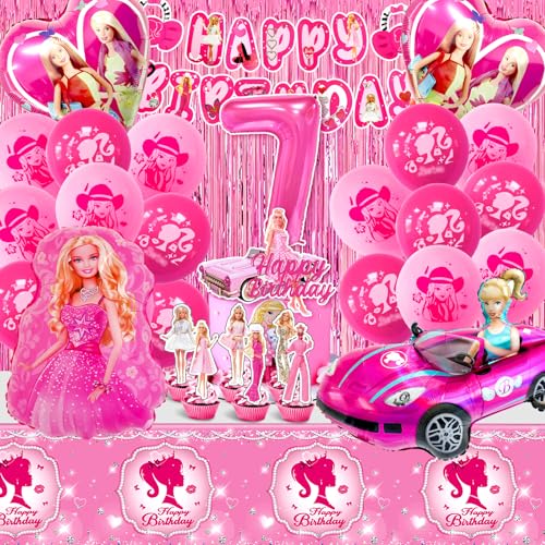 Barb 49-teiliges Geburtstag Deko Set für 7 Jahre - Party Ballon, Tortendeko, Luftballon Helium, Happy Birthday Banner, Tischdecke, Kuchen Deko für Mädchen von MIUNUO