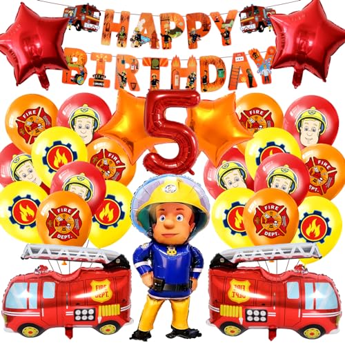 Feuerwehrmann Ballon, Feuerwehrmann Geburtstagsdeko, Feuerwehrmann Partydeko, v Folienballon, Feuerwehrmann Geburtstag Banner,für 5 Jahre Kinder Party Supplies von MIUNUO