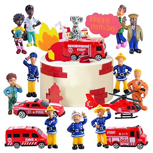 Feuerwehrmann Kuchendeko, Feuerwehr Tortendeko Figuren, Feuerwehrmann Cake Topper, Feuerwehr Kuchen Topper, Feuerwehrmann Deko Geburtstag,für Kinder Geburtstag torten deko Zubehör von MIUNUO