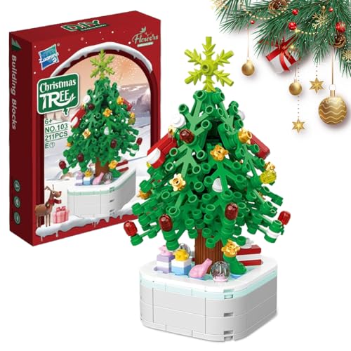 MIUUIPI Weihnachtsbaum mit Baumschmuck Building Blocks Set, Weihnachten Bausteine Bauklötze Spielzeug Set, Klemmbausteine Drehbare Weihnachtsbaum Modellbausatz für Erwachsene und Kinder von MIUUIPI