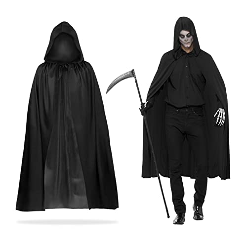 MIVAIUN Halloween Schwarz Kapuzenumhang Hexe Cosplay Zubehör Erwachsene Kinder Kostüm, Schwarzer Umhang, Halloween Kostüm, Kapuze Umhang, Umhang für Halloween, Maskerade, Familienfeier(Schwarz,120cm) von MIVAIUN