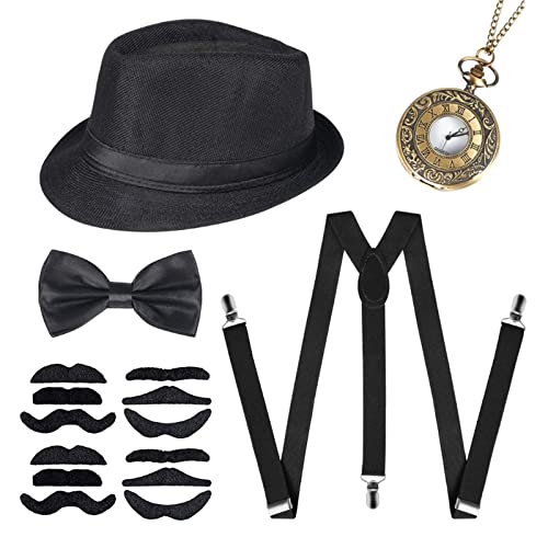 MIVAIUN 1920s Jahre Herren Accessoires, 1920s Gatsby Mafia Gangster Kostüm Set 20er Herren Zubehör Gatsby Flapper kostüm Zubehör Set für Herren für Karneval Maskerade Event Party (Set A) von MIVAIUN