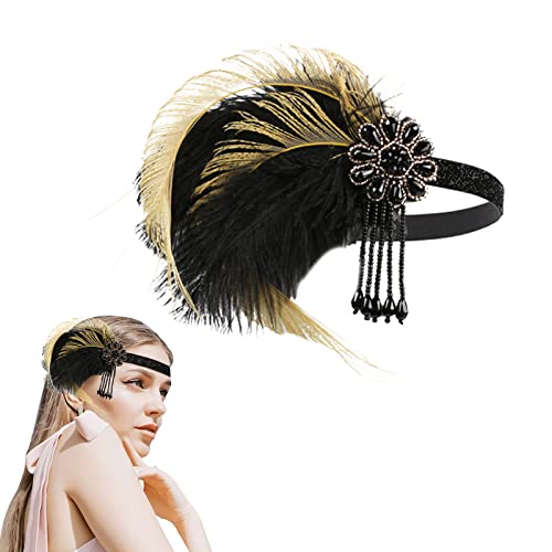 MIVAIUN 1920s Stirnband Damen, Flapper Haarschmuck, Gatsby Kostüm Accessoires, 20er Jahre Flapper Feder Haarband, 1920s Stil Flapper Deco, Flapper Party, Kleiderparty, Hochzeit (Schwarz) von MIVAIUN