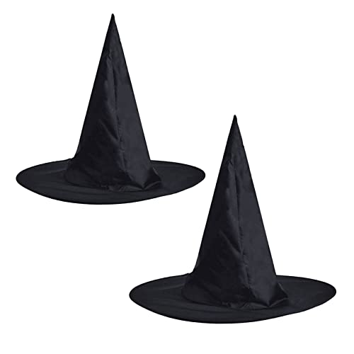 MIVAIUN 2 Stück Halloween Hexenhut Schwarze Hexenhut für Erwachsene, Hexen Zubehör, Karnevalshut, Reite Krempe Spitzhut, für Karneval Cosplay KostüMparty Halloween, Einheitsgröße (Schwarze) von MIVAIUN