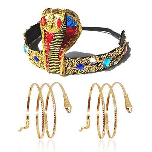 MIVAIUN 3 Stück Ägyptisches Kostüm Zubehör Ägyptische Kobra Kopfbedeckung mit 2 Stück Schlangenarm Manschetten Wirbel Schlangen Armbänder Schlange Medusa Halloween(3 Stück) von MIVAIUN