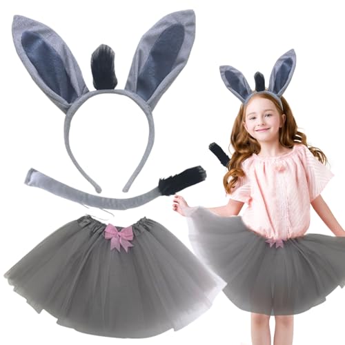 MIVAIUN 3 Stück Esel Kostüm für Kinder, Tier Kostüm, Esel Verkleidung Kinder, Esel Ohren, Esel Schwanz, Tutu, Eselkostüm Kinder für Halloween Tiermottoparty Ostern Welttag des Buches (3 Stück) von MIVAIUN