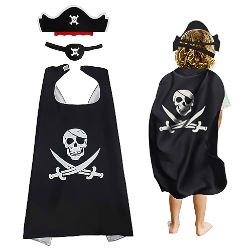 MIVAIUN 3 Stück Kinder Piratenkostüm Set Piraten Kostüm Piraten Kapitän Kostüm Piraten Kostümzubehör Piraten Umhang für Kinder Piratenhut Augenklappe für Halloween Cosplay Karneval Maskerade (3 Stück) von MIVAIUN