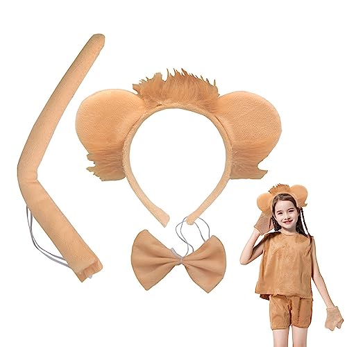 MIVAIUN 3 Stück Löwen-Kostüm Verkleidungsset Löwe,Tier-Kostüm Set,Verkleidungsset Katze,Löwe Kostüm Zubehör Inklusive Löwen Stirnband Schwanz und Fliege für Kinder Karneval Cosplay Party(3 Stück) von MIVAIUN