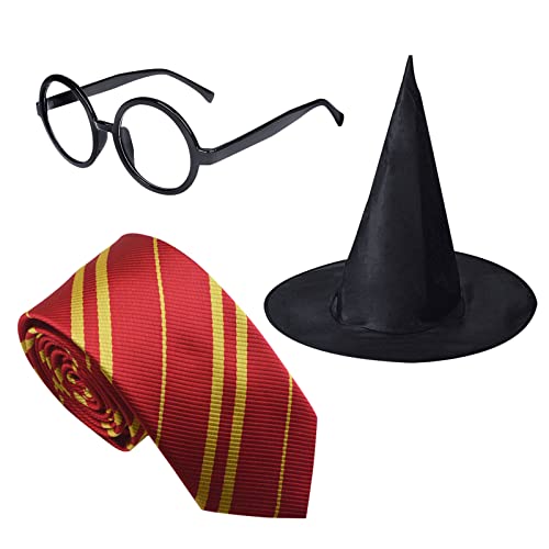 MIVAIUN 3 Stück Zauberer Krawatte Brille Kostüm für Jungen Mädchen, Halloween Hexenhut, Gestreifte Krawatten, Zauberer Brille, für Fasching Karneval Halloween Party Kostüme Accessoires Set (3 Stück) von MIVAIUN