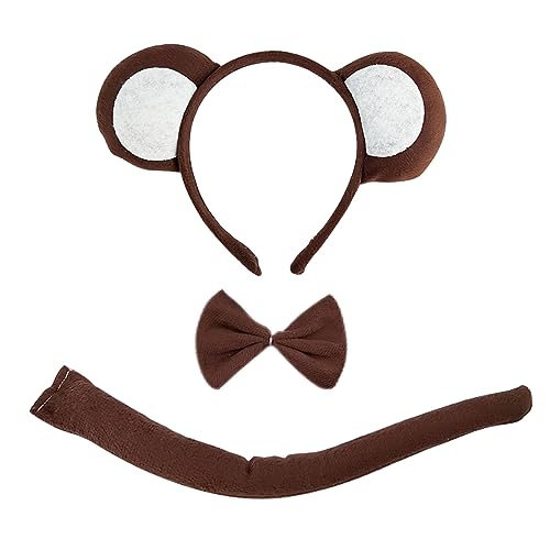 MIVAIUN Affenkostüm Tierkostüm-Set, Schwanz, Fliege, Stirnband, Verkleidungsset für Erwachsene und Kinder, Halloween, Bühnenaufführung, Karneval, Cosplay, Party, 3-teilig (braun) von MIVAIUN