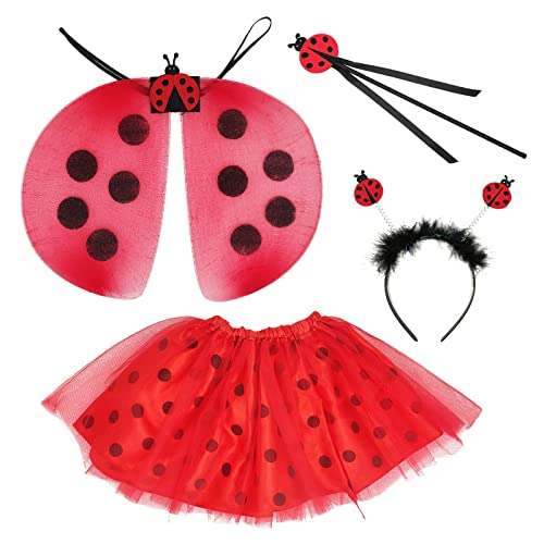 MIVAIUN 4 Stück Marienkäfer Kostüm Set Ladybug Party Outfit,Kostümsätze für Aufführungen,Tierischer Marienkäfer Kostümierung,Aufführung der ferienparty Geeignet (Rot) von MIVAIUN