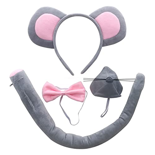 MIVAIUN 4 Stück Maus Kostüm Set,Tier Kostüm Set,Maus Haarbänder Nase Fliege Schwanz,Tier Kostüm Zubehör für Erwachsene Kinder für Halloween Feiern Kindertag Kostümfest Ankleiden Spielen (Grau) MIVAIUN 4 Stück Maus Kostüm Set,Tier Kostüm Set,Maus Haarbänder Nase Fliege Schwanz,Tier Kostüm Zubehör für Erwachsene Kinder für Halloween Feiern Kindertag Kostümfest Ankleiden Spielen (Grau) von MIVAIUN