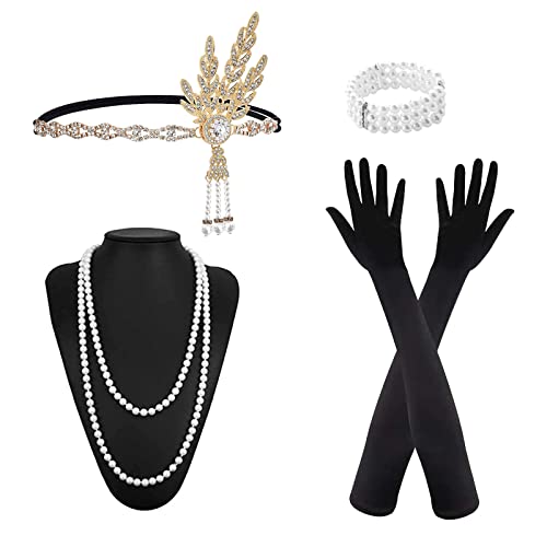 MIVAIUN 5 Stück 20er Jahre Accessoires Gatsby Accessoires, 1920er Jahre Zubehör Set, Damen 20er Jahre Zubehör Set Retro Style Stirnband Set,Stirnband Langen Schwarzen Handschuhen Halskette MIVAIUN 5 Stück 20er Jahre Accessoires Gatsby Accessoires, 1920er Jahre Zubehör Set, Damen 20er Jahre Zubehör Set Retro Style Stirnband Set,Stirnband Langen Schwarzen Handschuhen Halskette von MIVAIUN