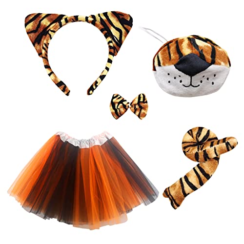 MIVAIUN 5 Stück Tiger Kostüm,Tierkostüm-Set,Tiger Ohr Stirnband Schwanz Nase Fliege Tutu Rock Set,Tier Verkleidung Zubehör,Dschungel Party Set für Kinder Karneval Cosplay Party (Tiger) MIVAIUN 5 Stück Tiger Kostüm,Tierkostüm-Set,Tiger Ohr Stirnband Schwanz Nase Fliege Tutu Rock Set,Tier Verkleidung Zubehör,Dschungel Party Set für Kinder Karneval Cosplay Party (Tiger) von MIVAIUN