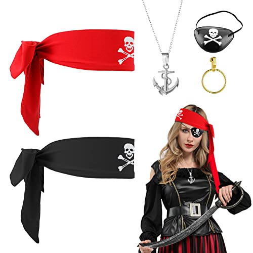 MIVAIUN 5 Stücke Captain Pirate Kostüm Zubehör Set, Vintage Piraten Accessoires, Piraten Augenklappen, Piraten Kopftuch, Piraten Halskette,Piraten Rollenspiel Set für Kinder Karneval Party (5 Stücke) von MIVAIUN