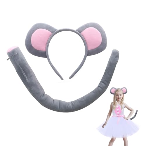 MIVAIUN Haarreifen mit Maus Ohren Maus Schwanz,Tier Kostüm Set,Kinder Maus Kostüm Set,für Erwachsene Kinder Halloween Feiern Kindertag Geburtstagsfeier Karneval Weihnachten(2 PCS) von MIVAIUN