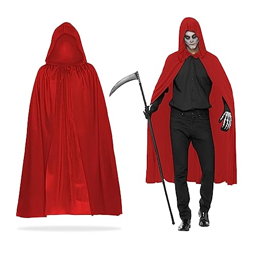 MIVAIUN Halloween Rot Kapuzenumhang Hexe Cosplay Zubehör Erwachsene Kinder Kostüm, Rot Umhang, Halloween Kostüm, Kapuze Umhang, Umhang für Halloween, Maskerade, Familienfeier (Rot,120cm) von MIVAIUN