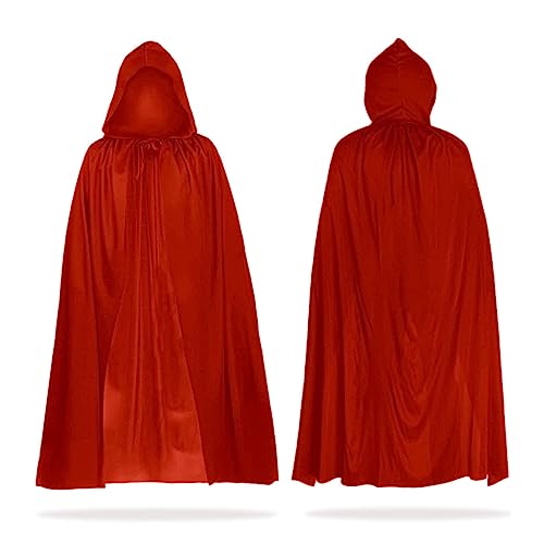 MIVAIUN Halloween Rot Kapuzenumhang Hexe Cosplay Zubehör Erwachsene Kinder Kostüm, Rot Umhang, Halloween Kostüm, Kapuze Umhang, Umhang für Halloween, Maskerade, Familienfeier (Rot,140cm) von MIVAIUN