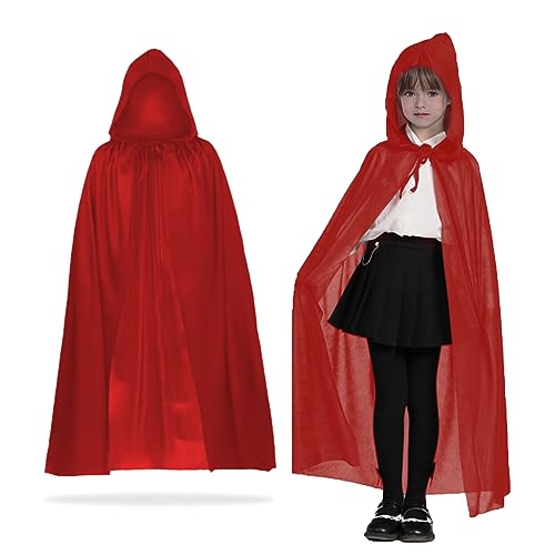 MIVAIUN Halloween Rot Kapuzenumhang Hexe Cosplay Zubehör Erwachsene Kinder Kostüm, Rot Umhang, Halloween Kostüm, Kapuze Umhang, Umhang für Halloween, Maskerade, Familienfeier (Rot,90cm) von MIVAIUN