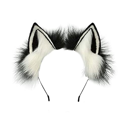 MIVAIUN Handgefertigtes Katzenohr Haarband Simuliertes katzenohren Stirnband Tierohren Haarband Fuchskostüm Kopfbedeckungszubehör für Halloween Thanksgiving Party Cosplay (Schwarz und Weiß) von MIVAIUN