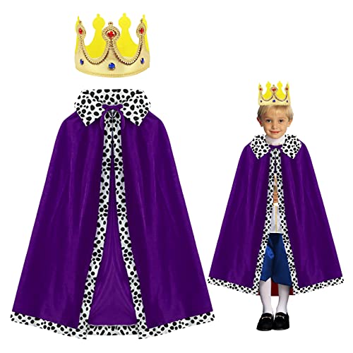 MIVAIUN König Kostüm Kinder Königsmantel Königinsmantel Samtmantel Kostüm, Krone König Königin, Samt Königsumhang Krone, für Junge Mädchen Karneval Halloween Fasching Party, 80cm (2 Stück) von MIVAIUN