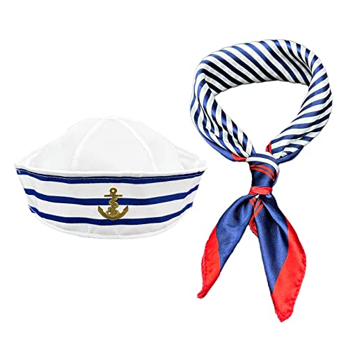 MIVAIUN Matrosenmütze und Schal set Matrosen Set Blau-weiß gestreifte Matrosenmütze und blau gestreiftes Halstuch mit roter Borte Unisex Einheitsgröße für Cosplay Partys Verkleidung Party MIVAIUN Matrosenmütze und Schal set Matrosen Set Blau-weiß gestreifte Matrosenmütze und blau gestreiftes Halstuch mit roter Borte Unisex Einheitsgröße für Cosplay Partys Verkleidung Party von MIVAIUN
