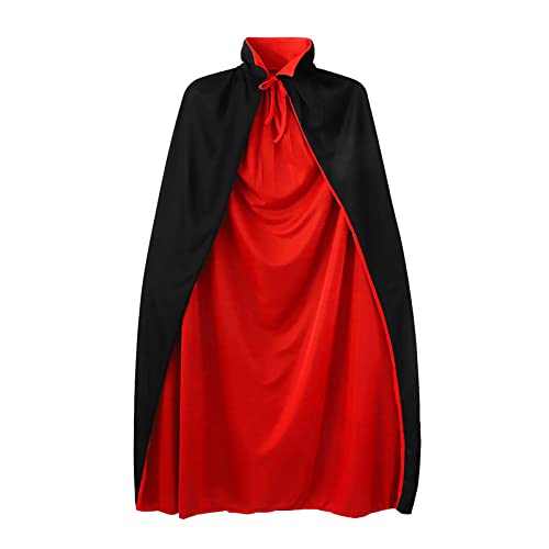 MIVAIUN Schwarz Rot Umhang Halloween Kostüm Mit Stehkragen - Hexe Cosplay Zubehör für Erwachsene Und Kinder - Verkleidung Party (Schwarz Rot, 90 cm) von MIVAIUN