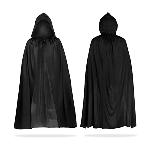 MIVAIUN Halloween Schwarz Kapuzenumhang Hexe Cosplay Zubehör Erwachsene Kinder Kostüm, Schwarzer Umhang, Halloween Kostüm, Kapuze Umhang, Umhang für Halloween, Maskerade Familienfeier (Schwarz,140cm) von MIVAIUN