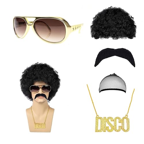 MIVORA 5er Set Herren Perücke, 70er Jahre Disco Dude Dirt Bag Perücke Halskette Schnurrbart kurz gelockt Afro Shaggy Perücke, Männer Karneval Fasching Perücke Faschingskostüme Halloween Party,Schwarz MIVORA 5er Set Herren Perücke, 70er Jahre Disco Dude Dirt Bag Perücke Halskette Schnurrbart kurz gelockt Afro Shaggy Perücke, Männer Karneval Fasching Perücke Faschingskostüme Halloween Party,Schwarz von MIVORA