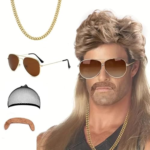 MIVORA 5er Set Vokuhila Perücke, 80er 90er Jahre Outfit Accessoires Herren, Blond Perücken Wig Sonnenbrille Halskette, Männer Karneval Fasching Perücke Faschingskostüme Halloween Party MIVORA 5er Set Vokuhila Perücke, 80er 90er Jahre Outfit Accessoires Herren, Blond Perücken Wig Sonnenbrille Halskette, Männer Karneval Fasching Perücke Faschingskostüme Halloween Party von MIVORA