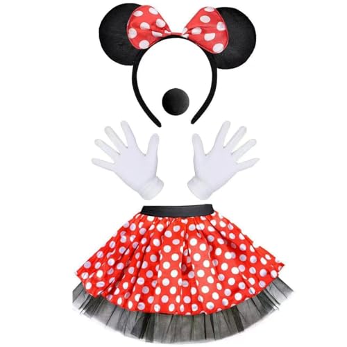MIVORA Damen Maus Mouse Kostüm, Rot Tutu mit weiß Gepunktet + Haarreifen mit Maus Ohren + Handschuhe + Nase für Fasching Karneval Motto Cosplay Party Halloween MIVORA Damen Maus Mouse Kostüm, Rot Tutu mit weiß Gepunktet + Haarreifen mit Maus Ohren + Handschuhe + Nase für Fasching Karneval Motto Cosplay Party Halloween von MIVORA