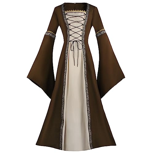MJGkhiy Mittelalterliches Damenkleid Damen Elegante Prinzessin Kleid mit Trompetenärmeln Steampunk Dress Elfe Party Kleider Halloween Kostüme Renaissance Hexe, Khaki, S MJGkhiy Mittelalterliches Damenkleid Damen Elegante Prinzessin Kleid mit Trompetenärmeln Steampunk Dress Elfe Party Kleider Halloween Kostüme Renaissance Hexe, Khaki, S von MJGkhiy