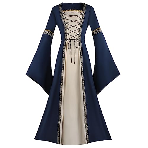MJGkhiy Mittelalterliches Damenkleid Damen Elegante Prinzessin Kleid mit Trompetenärmeln Steampunk Dress Elfe Party Kleider Halloween Kostüme Renaissance Hexe, blau, 54 MJGkhiy Mittelalterliches Damenkleid Damen Elegante Prinzessin Kleid mit Trompetenärmeln Steampunk Dress Elfe Party Kleider Halloween Kostüme Renaissance Hexe, blau, 54 von MJGkhiy