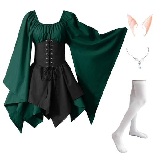 MJGkhiy Mittelalterliches Kleid Damen Bauerin Curvy Kleid Karneval Halloween Kostüm Prinzessin Steampunk Renaissance Gothic Kleidung Cosplay Viking Abend Viktorianisches Kleid kurz Zeremonie von MJGkhiy