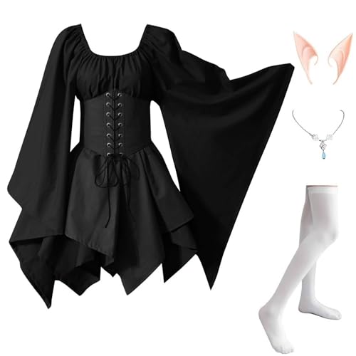 MJGkhiy Mittelalterliches Kleid Damen Bauerin Curvy Kleid Karneval Halloween Kostüm Prinzessin Steampunk Renaissance Gothic Kleidung Cosplay Viking Abend Viktorianisches Kleid kurz Zeremonie von MJGkhiy