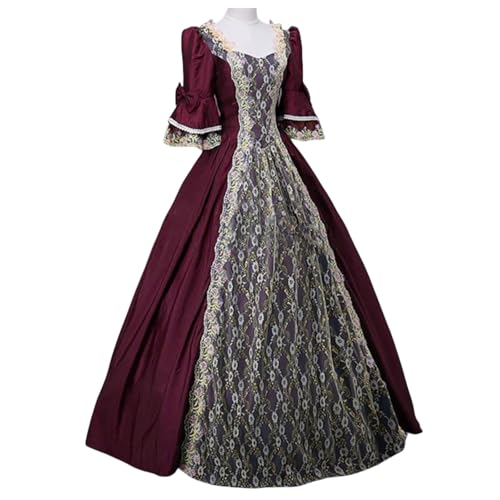 MJGkhiy Mittelalterliches Kleid Damen Edle Vintage Kleid Karneval Steampunk Renaissance Gothic Kostüm Prinzessin Halloween Viktorianisches Kleid Lange Party Kleidung Cosplay Viking Abend von MJGkhiy